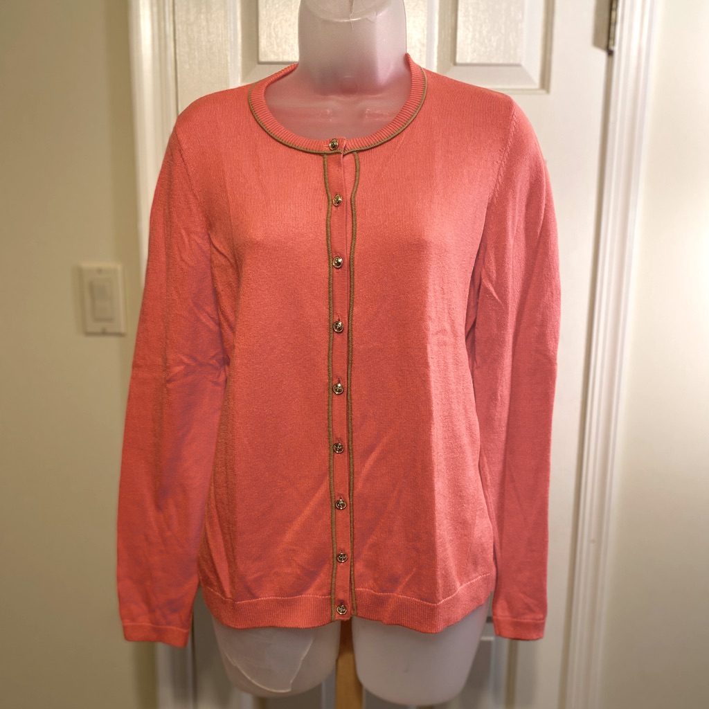 Talbots - Woman’s Peach Color Cashmere/Cotton/Rayon Cardigan Sweater, Si